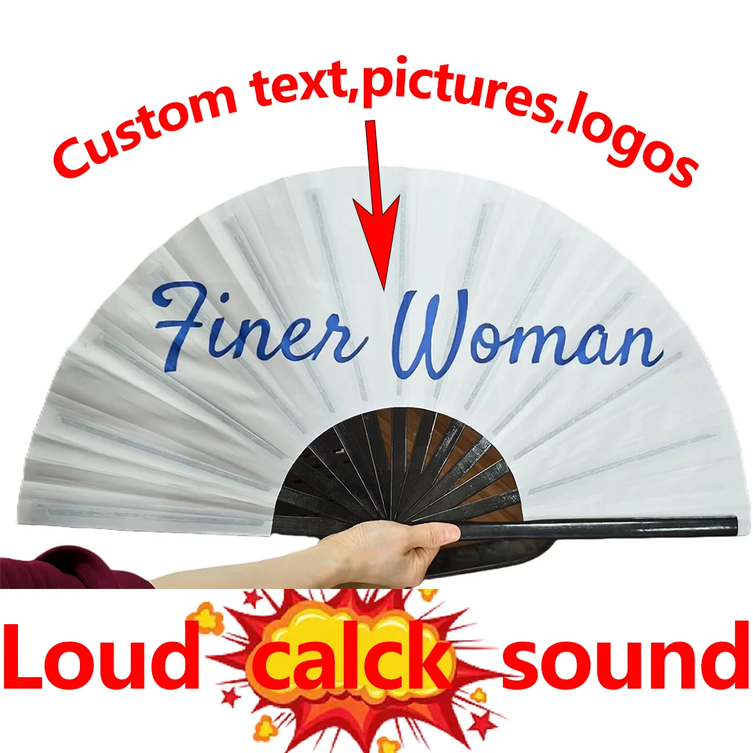 Customizable Large-Size Polyester Folding Fan - Personalized Text & Logo Design, Vibrant Striped Patterns. Ideal for Parties,