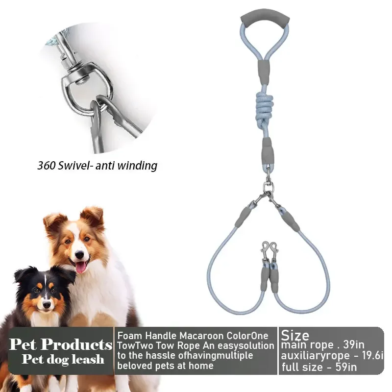 Detachable Dual Dog Leash 360 Swivel No Tangle High-quality Nylon Walking Leash Traction Rope for Two Pets Daily