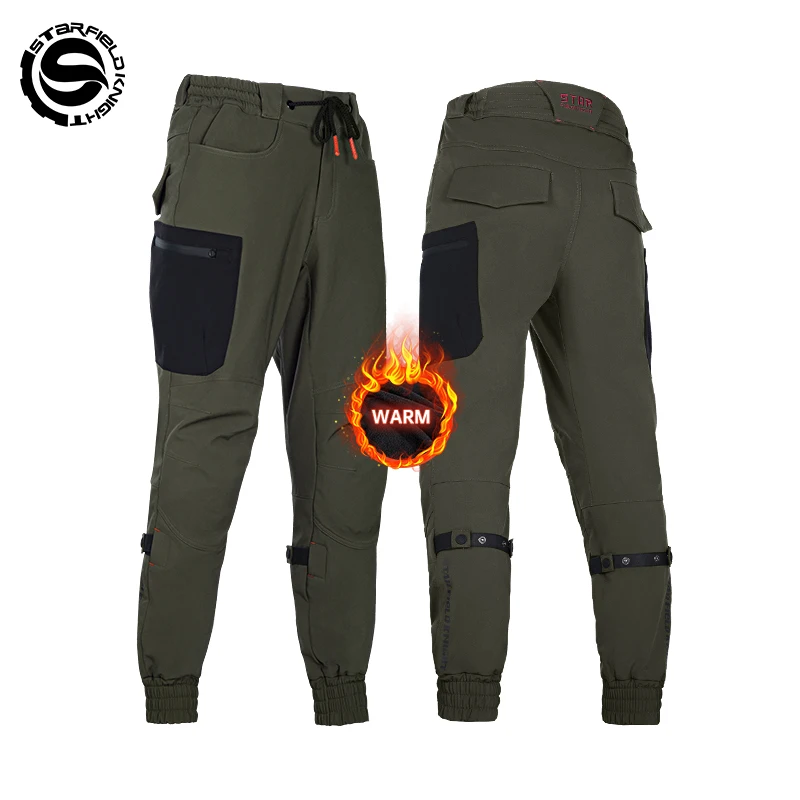 SFK Winter Windproof Warm Green Motorcycle Pants Men's Riding Trousers Splash-proof Fabric With CE Protective Gears Accessories