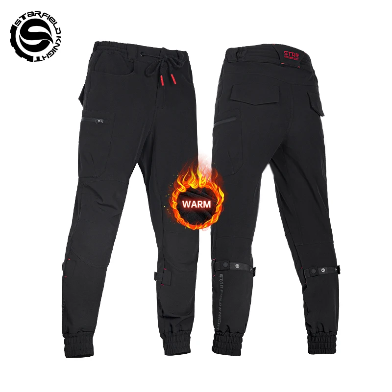 SFK Black Motorcycle Pants Winter Windproof Warm Men's Riding Trousers Splash-proof Fabric With CE Protective Gears Accessories