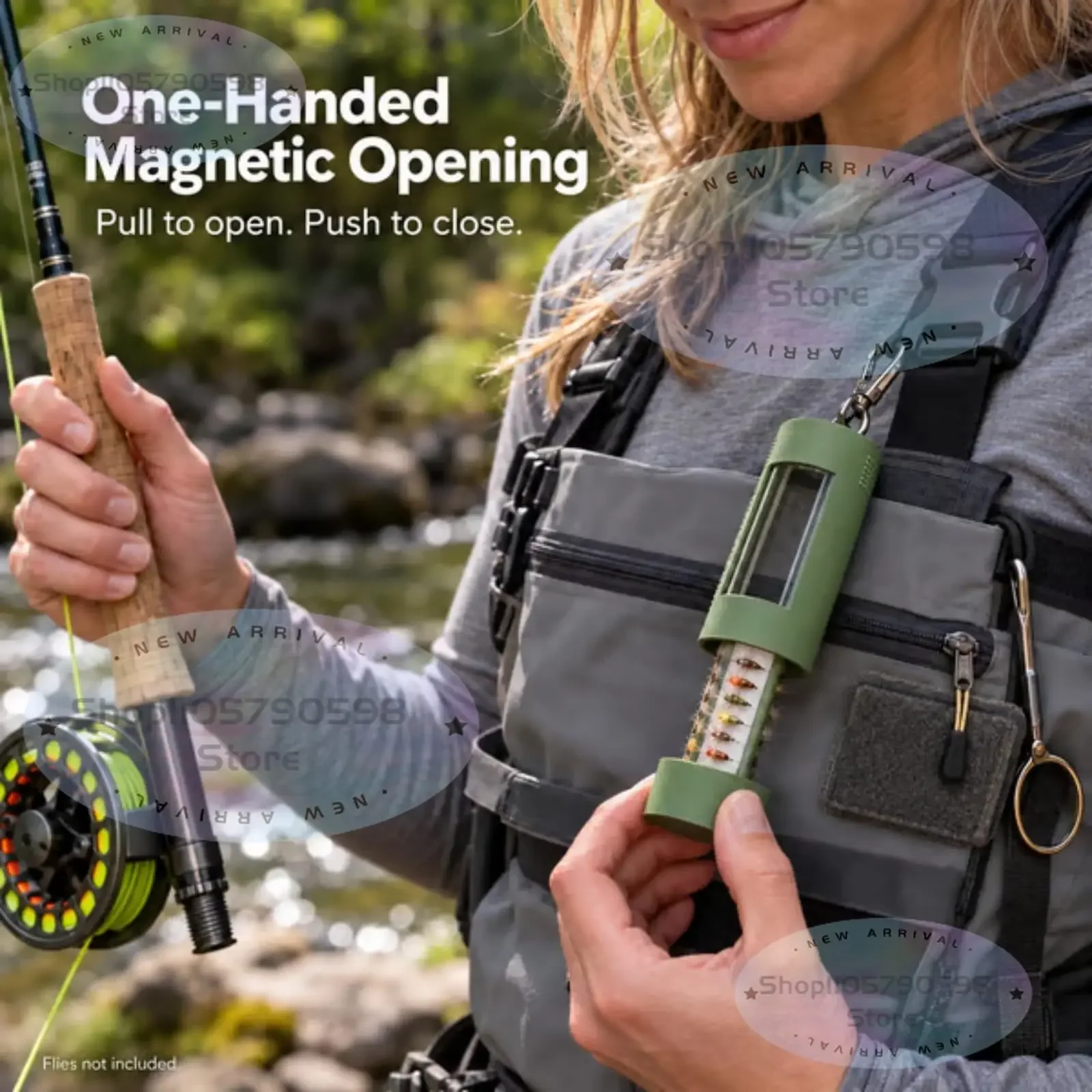 Clip-On Fly Fishing Box,Magnetic Closure,Holds Up to 40 Flies,Wearable Swivel Clip & See-Through Windows Portable Fly Storage