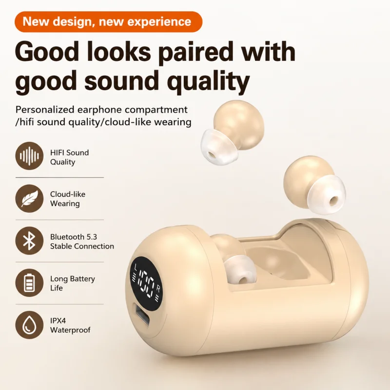 New Cute Mini Sleep Sport Bean Bluetooth Earphone Light Weight Comfortable Wear Power Display In-Ear Headphone For Xiaomi Airpod