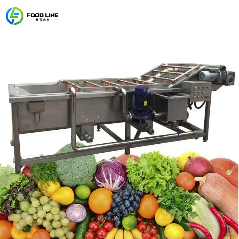 Customized Food Grade Fruit and Vegetable Washing Machine Bubble Washer with Mobile Wheels and Sprinkler Head