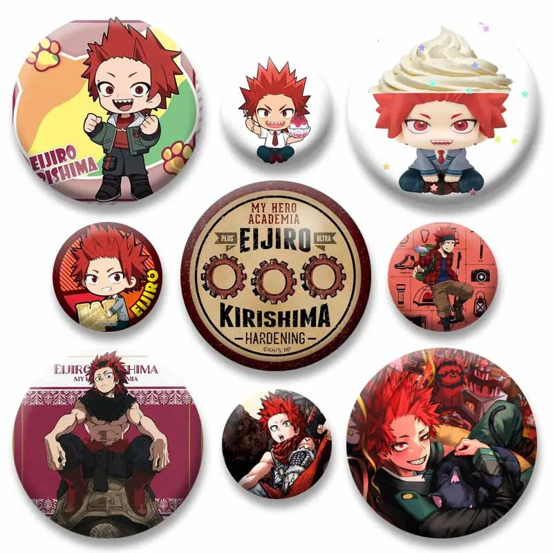 Cool Cartoon Character Eijiro Kirishima Badges Anime Figure Round Cosplay Lapel Pins Bag Clothes Hat Decor Brooch Friends Gifts