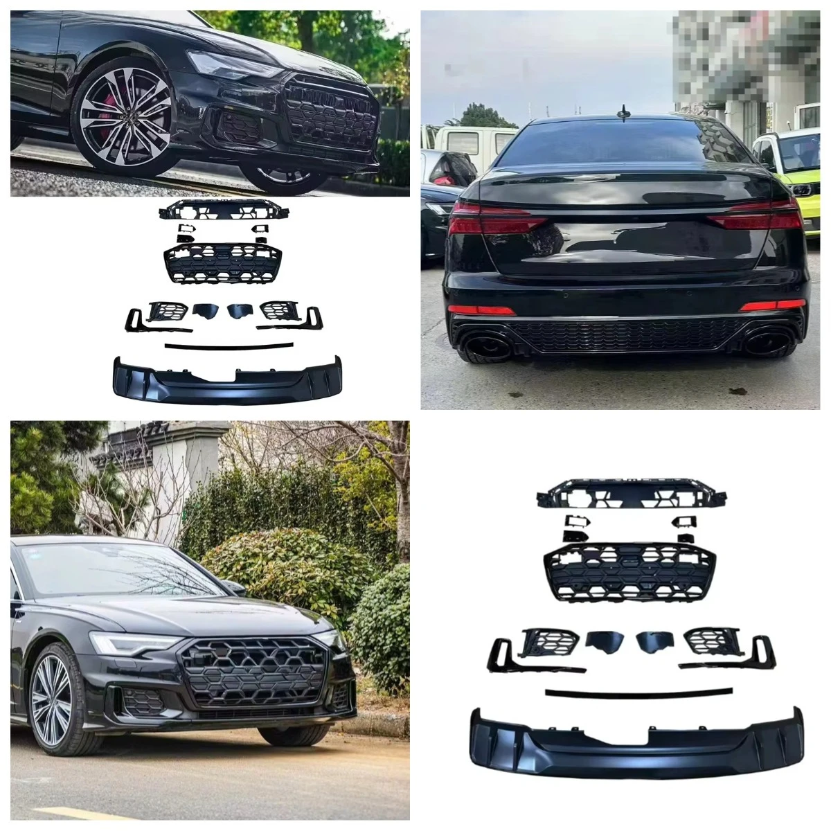 Stlf A6 S6 C8 PA Sports Style Grille Fog Lamp Frame Rear Bumper For A6/S6 Upgrade To RS6 C8 PA 2023-2025