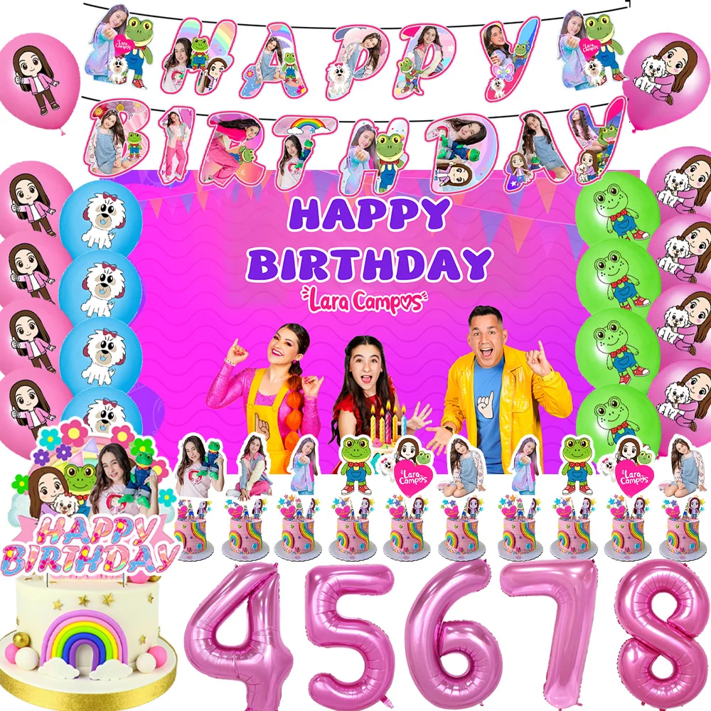 Mexico INS Star Lara Campos Theme Birthday Party Decorations Cute Girl Balloons Set Girl And Frog Backdrops Baby Shower Supplies