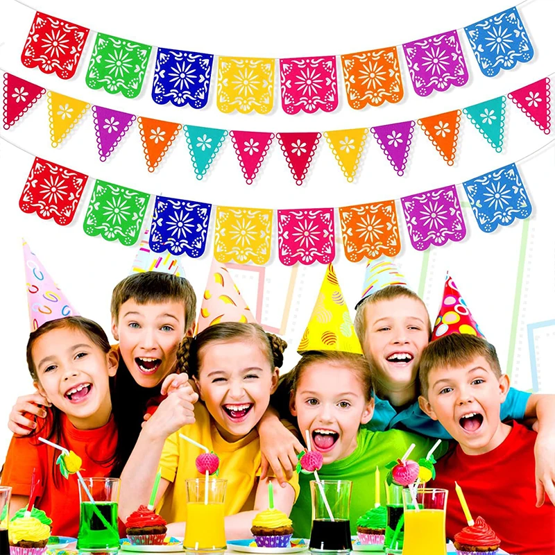 4Pcs/set Mexican Fiesta Party Decorations Banners Felt Papel Picado Banner Day of the Dead Decor Papel Picado Banner