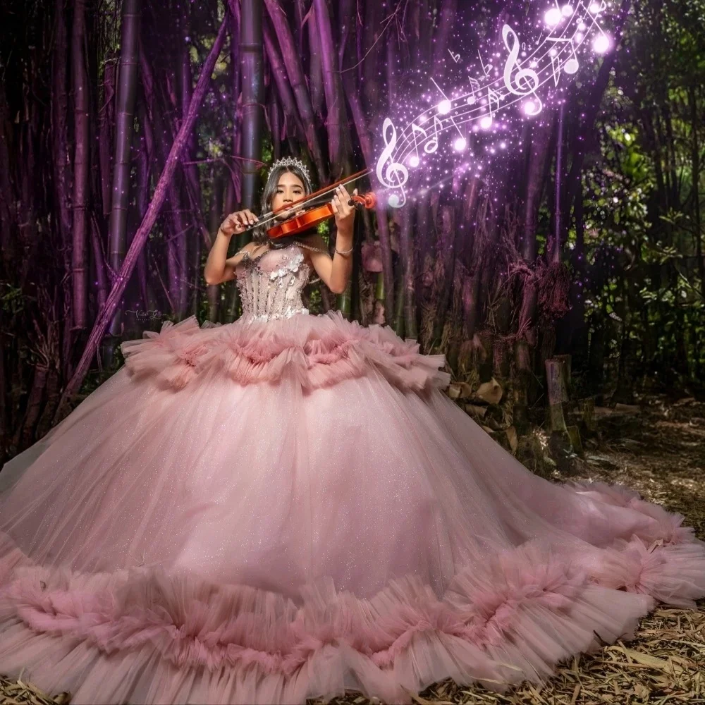 Pink Charro Quinceanera Dresses Ball Gown Off The Shoulder Floral Beaded Mexican Sweet 16 Dresses 15 Anos Customized