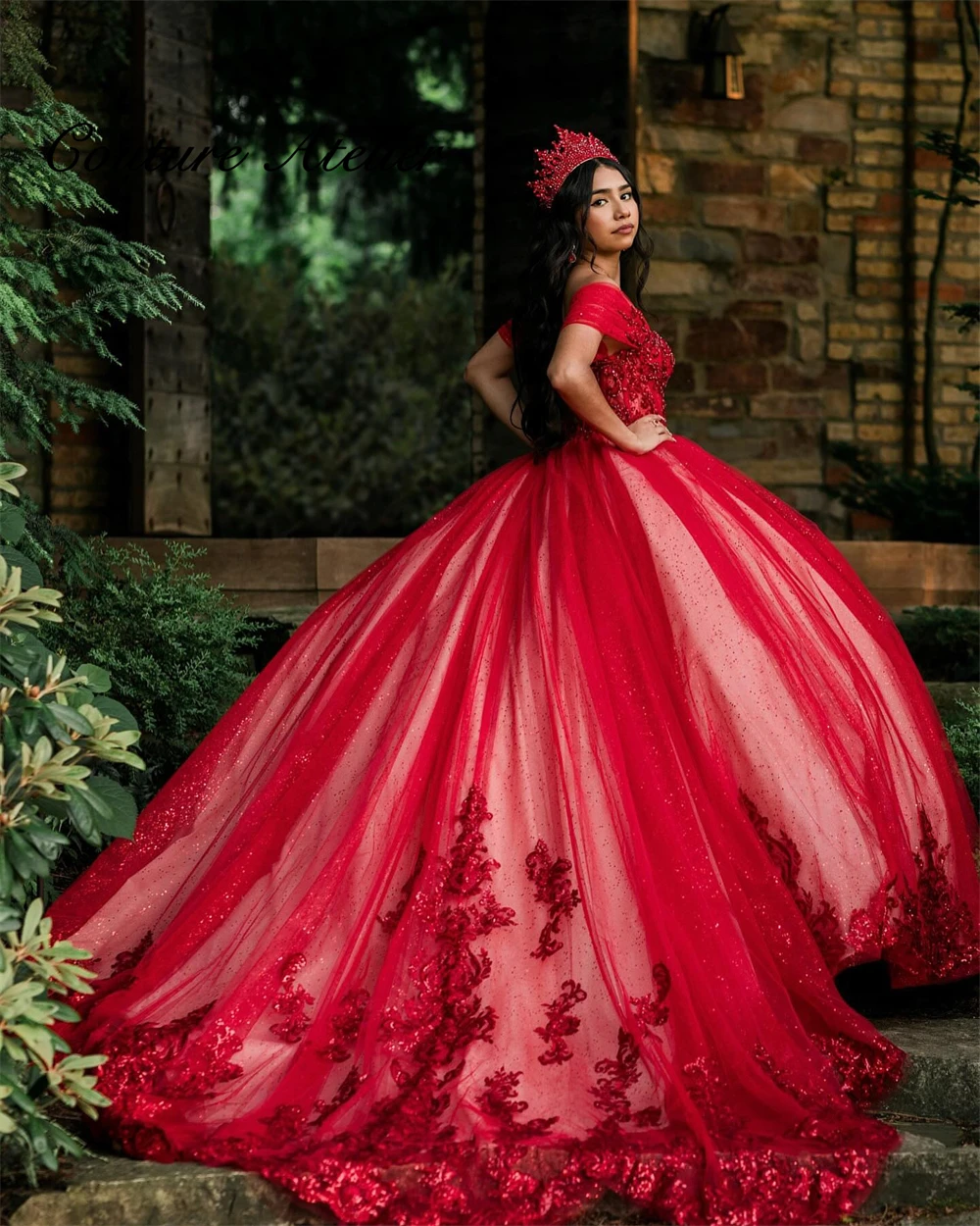 Mexican Red Lace Applique Off The Shoulder Quinceanera Dresses Princess Birthday Ball Gown Dress Sweet vestidos Customized