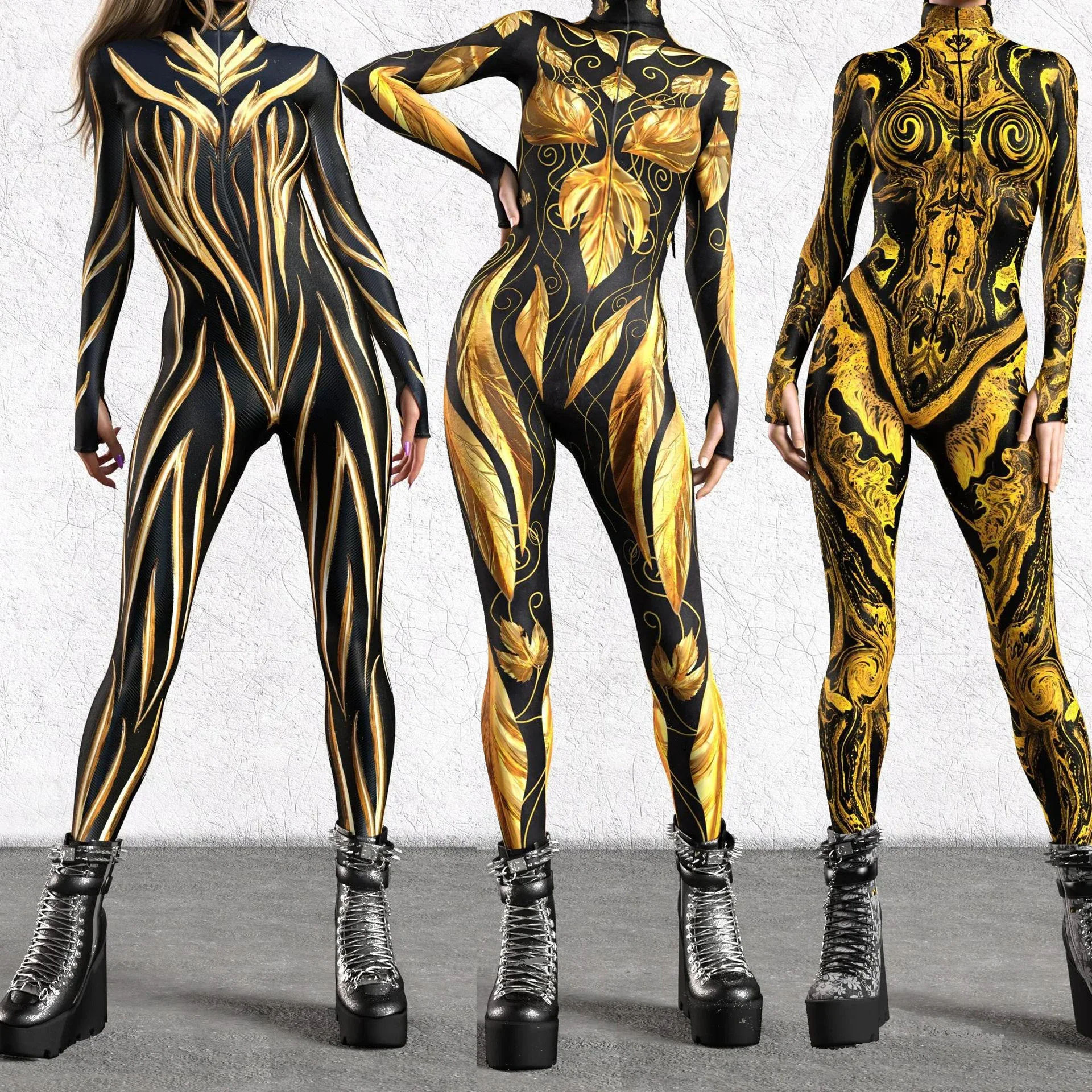 Cool Mechanical Cosplay Costume Punk Armor Print Bodysuit Punk Halloween Party Jumpsuit Women Fashion Polyester Art Zentai Suit