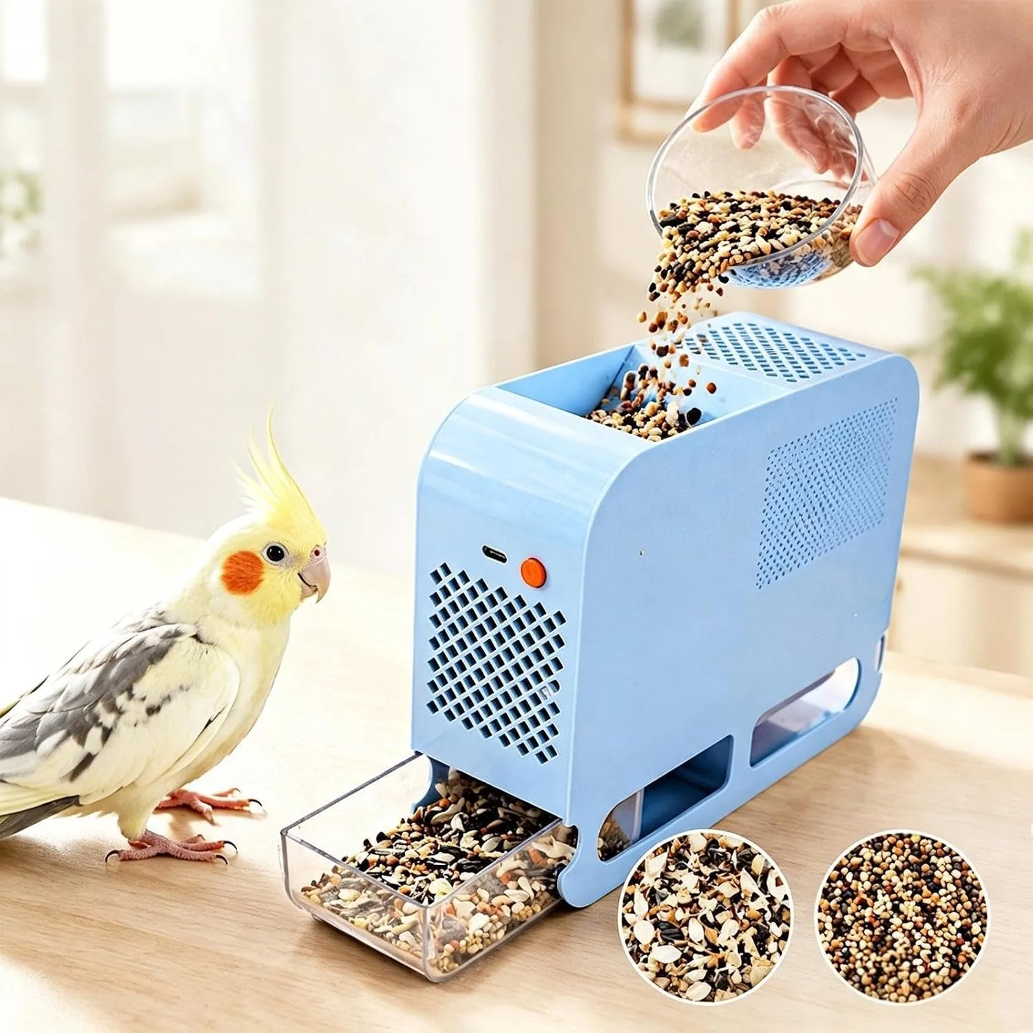 Electric Bird Seed Separator Adjustable Speed Bird Food Shell Blower Dual Drawer Efficient Easy Cleaning Grain Cleaner