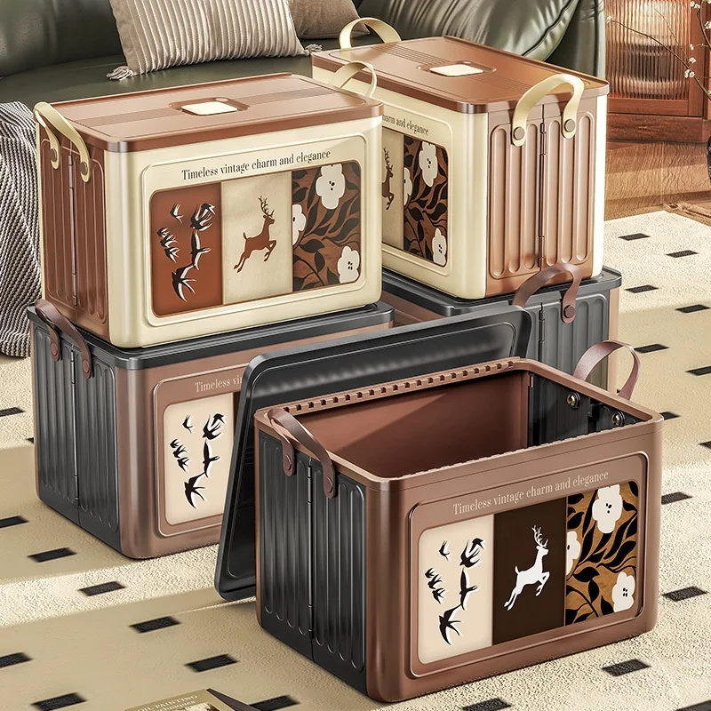 Foldable plastic sustainable waterproof multi-functional storage box clothing food snack storage bedroom wardrobe storage box