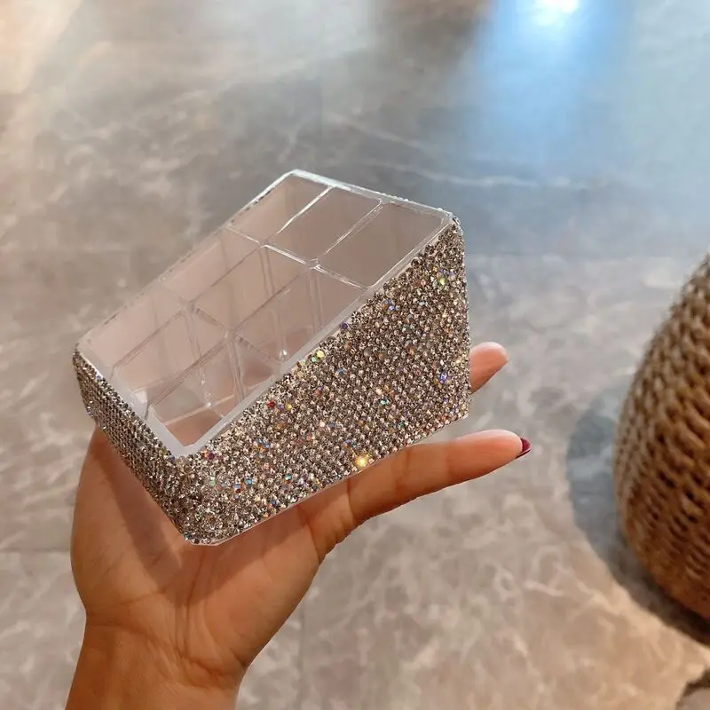 Diamond-encrusted Light Luxury Nine-grid Lipstick And Cosmetics Storage Box, High Appearance Level Dressing Table