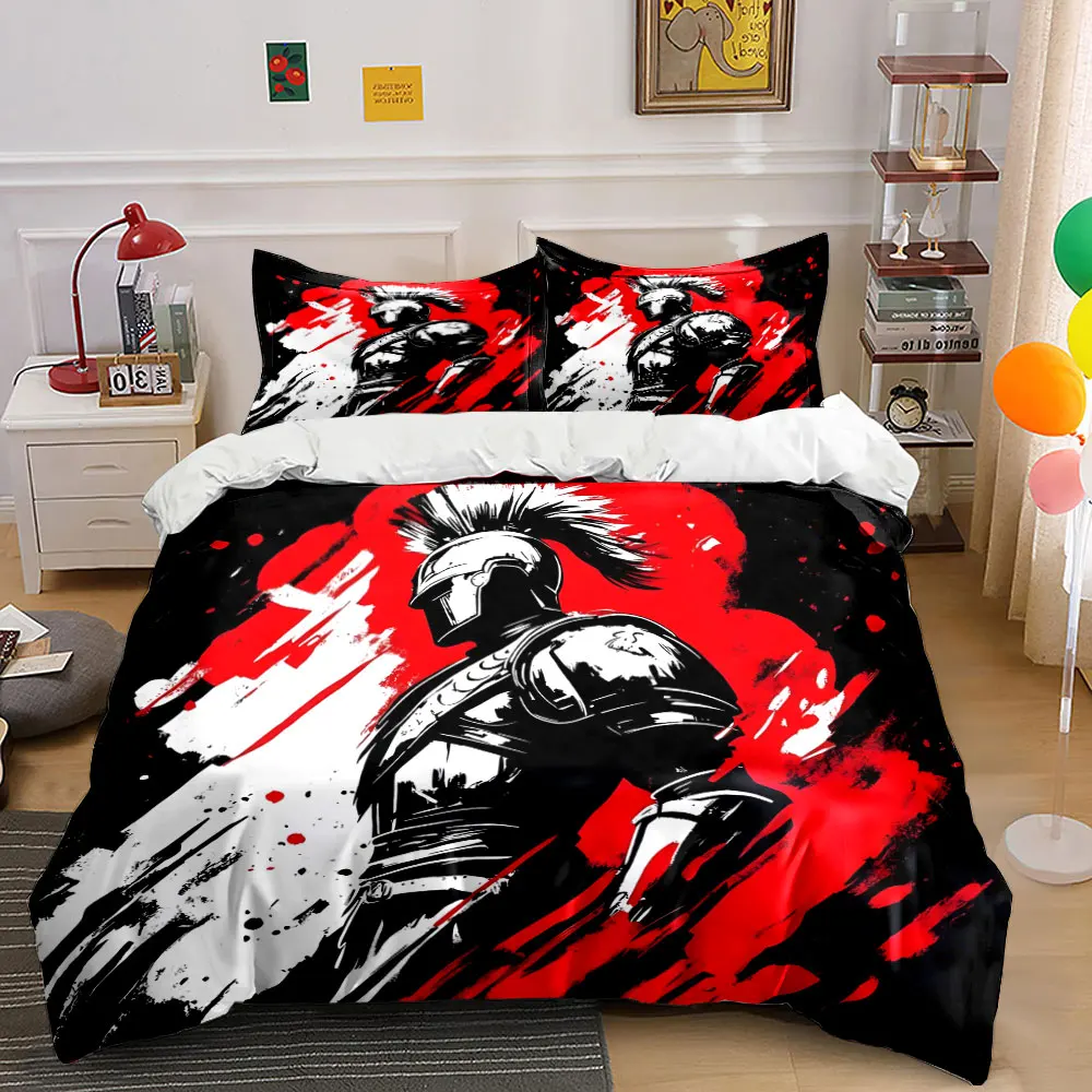 Majestic Knight with Red-Black Background Pattern Duvet Cover Set Digital Print Colorful Polyester Bedding with Zipper Closur