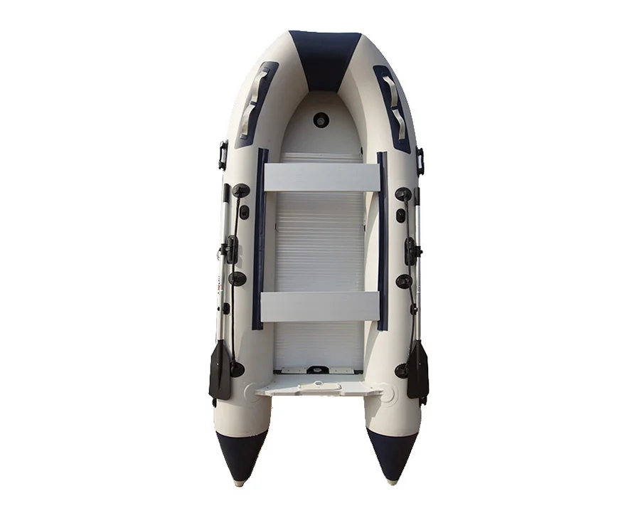 CE Certificate 3.3M Aluminum Floor Foldable Inflatable Boat  With High Pressure 0.9mmPVC Fishing Rowing Boat