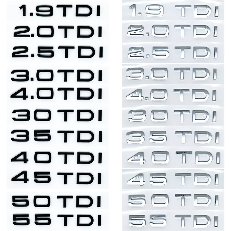 3D ABS Letters 2.0TDI 2.5TDI 3.0TDI 35TDI 40TDI 45TDI 50TDI Emblem for Audi A1 A3 A4 A5 A6 A7 A8 Q2 Q3 Q5 Q7 Car Trunk Sticker