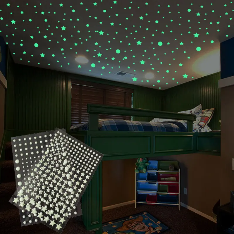 202 Pcs/Set 3D Bubble Stars Dots Luminous Wall Stickers Kids Room Home Decoration Decals Glow In The Dark Bedroom DIY Wallpaper