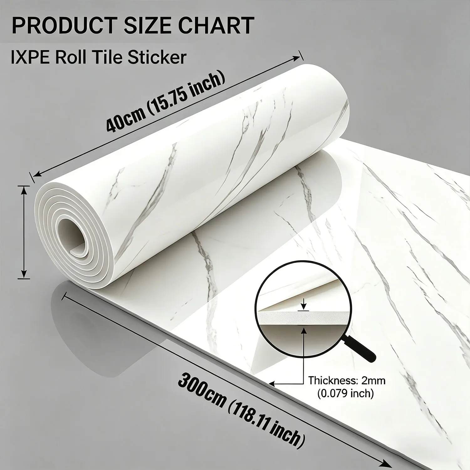 Marble Removable Self-Adhesive IXPE Wall Sticker, 118.11 inches long, waterproof and modern decoration for cabinets and bathroom