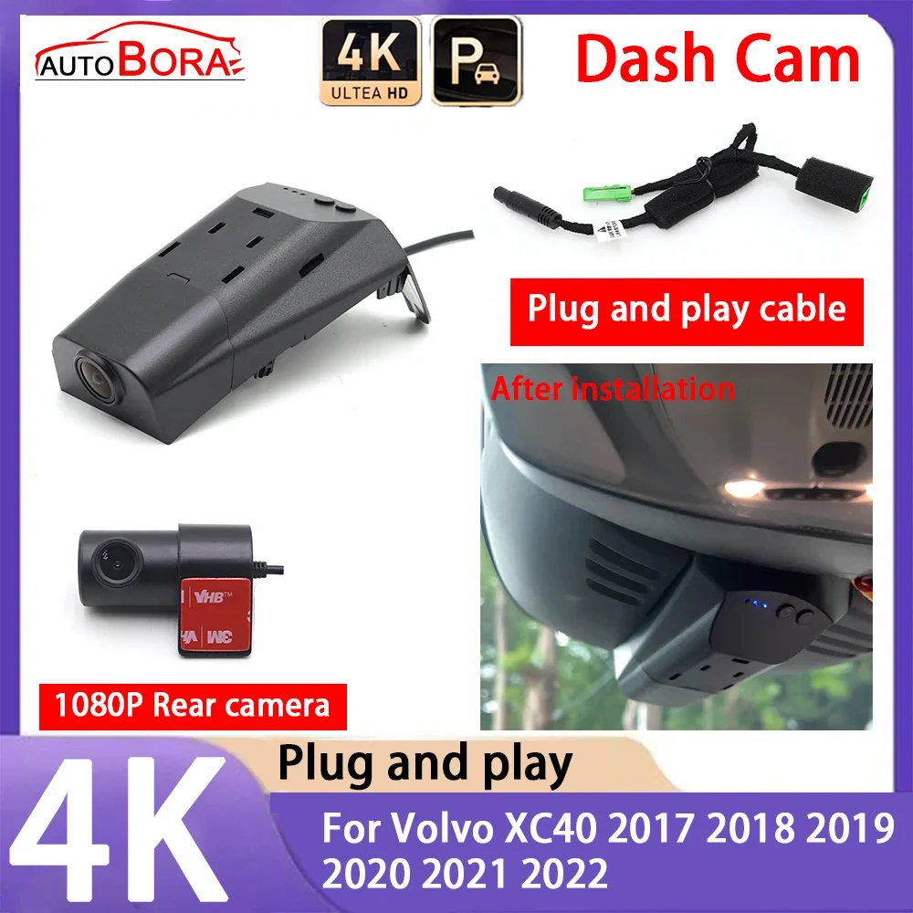 AutoBora 4K 2160P Plug and Play UHD Car Dash Cam Camera Night Vision for Volvo XC40 2017 2018 2019 2020 2021 2022