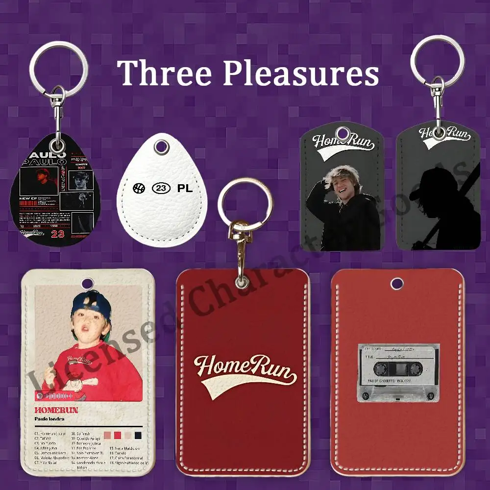 P-Paulo L-Londra HOMERUN Rectangle Card Case Keychain Access Card Bag Key Tag Ring Leather Card Holder Key Ring Access