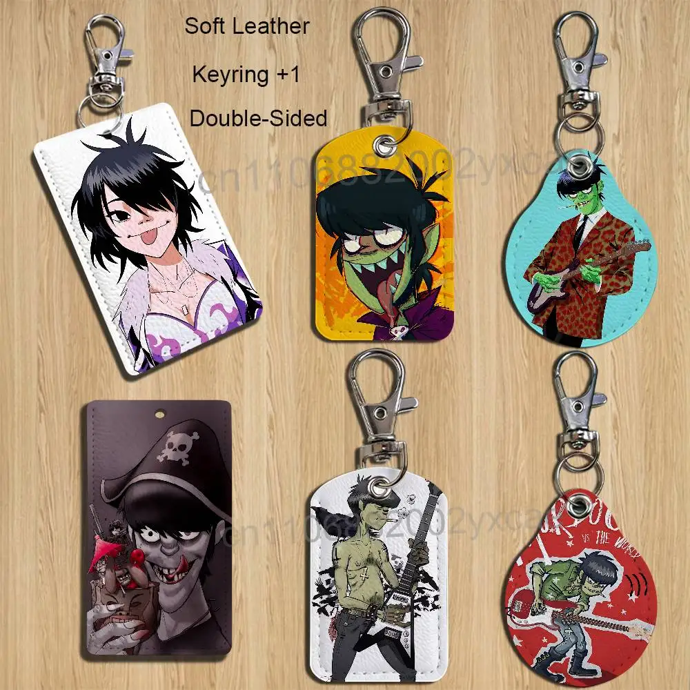 Noodle Murdoc Niccals Gorillaz Rectangle ID Card Case Keychain Access Card Bag Key Tag Ring Leather Card Holder Key Ring Access
