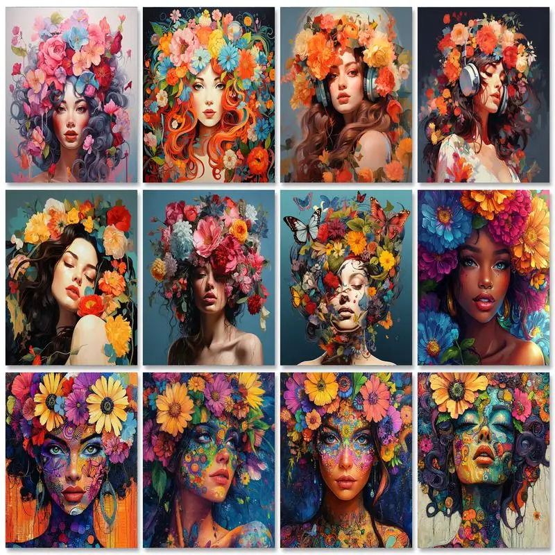 RUOPOTY Diy Painting By Numbers With Frame Women Flowers Modern Paint With Numbers For Beginner Personalized Gift Arts
