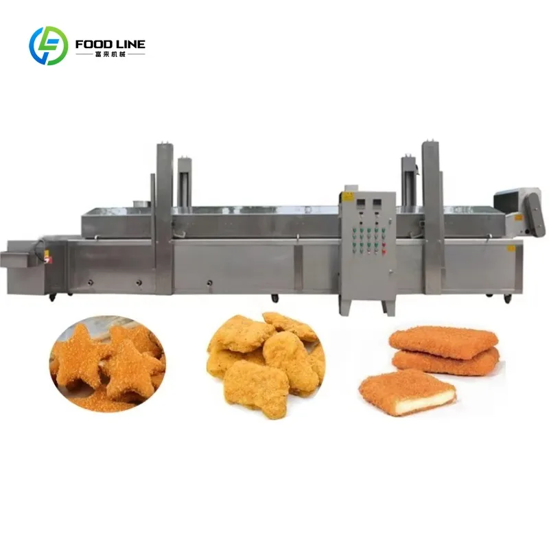 CE Continuous Belt Tempura Frying Machine Nugget Fryer Commercial Industrial Food Processing Equipment Custom