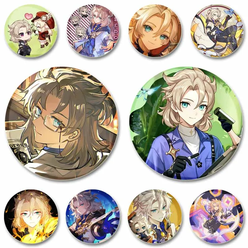 Creative Game Genshin Impact Albedo Tinplate Brooches Funny Cartoon Enamel Pins Backpack Clothes Badge Accessories Jewelry Gifts