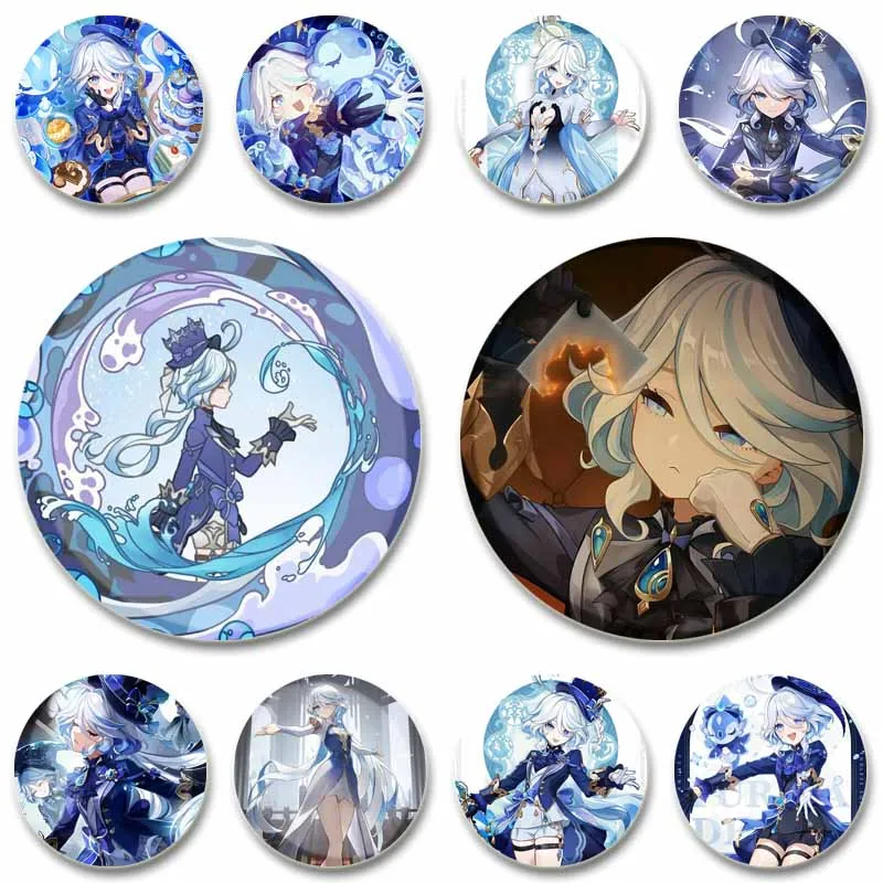 Genshin Impact Focalors Furina Soft Button Brooch Round Game Lapel Pin Cartoon Cosplay Badge Bag Hat Clothes Jewelry Accessories