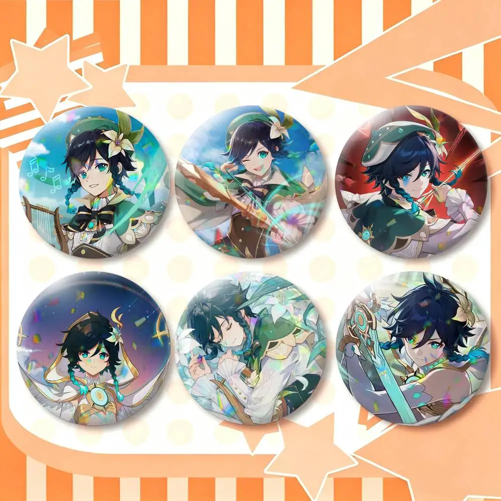 v-Venti G-Genshin Game Impact  25 32 44 58 75mm Badges Personalized Round Brooches Pins Accessory Gift