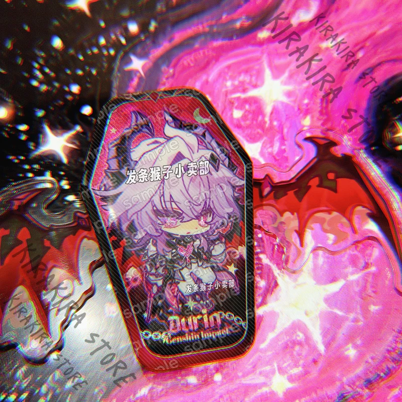 Durin Heart-glowing Standees Wing-movable Pendant Genshin Impact Coffin-shaped Double Flashing Badge Anime Figurine Ornaments