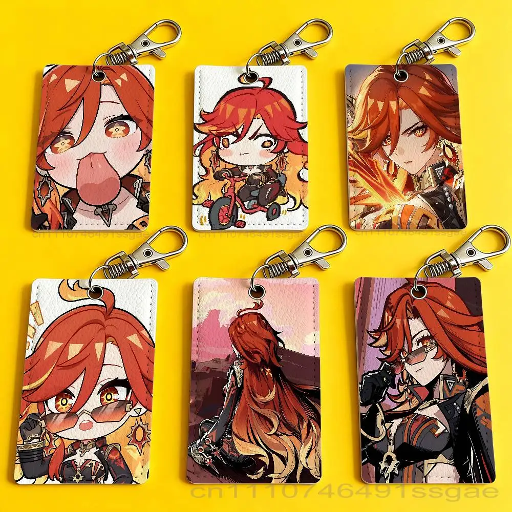 G-Genshin Impact Mavuika Wooden Badge Holder Keychain For Bank Business Work Card Holder Student Card Protective Case Bus Card