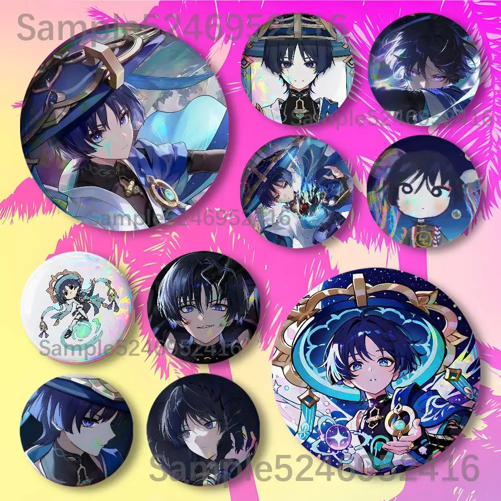S-Scaramouche Genshin Impact Button Pin Daily Stylish Ornament Badge Exquisite Round Brooches Backpack Accessorie