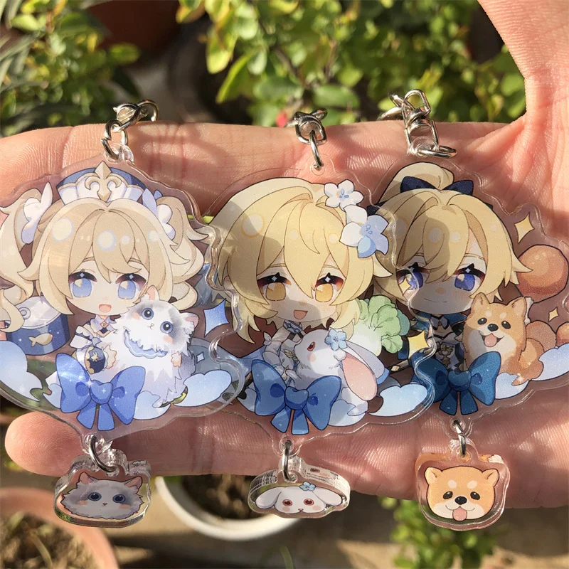 Anime Genshin Impact Lumine Barbara Gunnhildr Ying Keychain Badge Accessories Cosplay Props Key Chain Cartoon Backpack Pendant