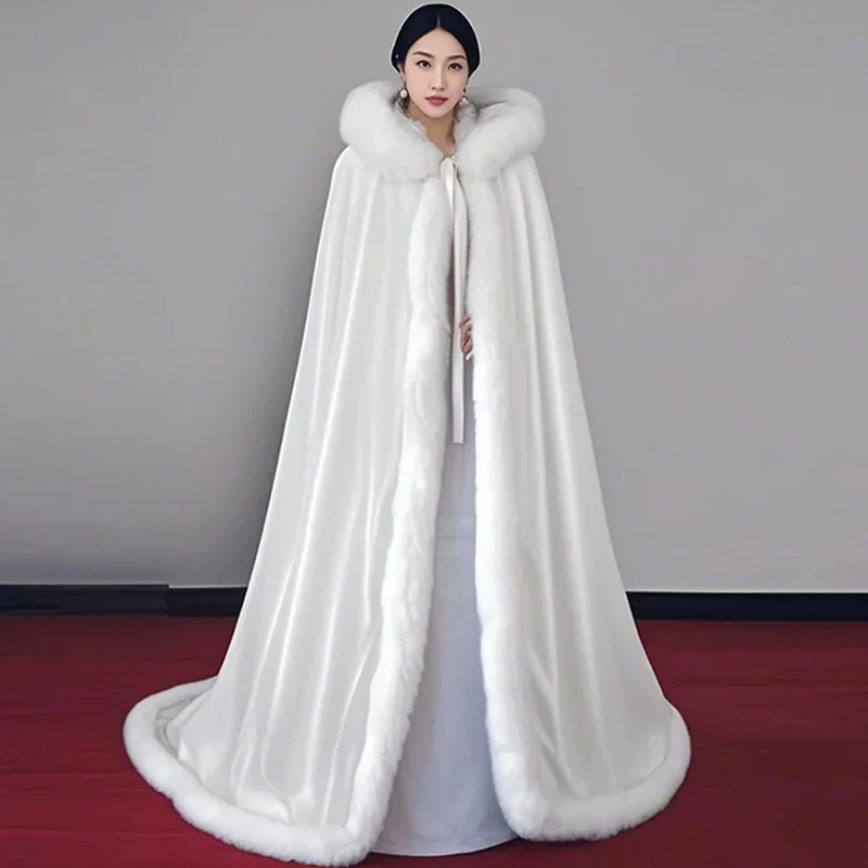 Hanfu Coat Fur Halloween Cape White Hood Shoulder Wrap High End Vintage Modern Dance Costume Carnival Cosplay Costumes 2026