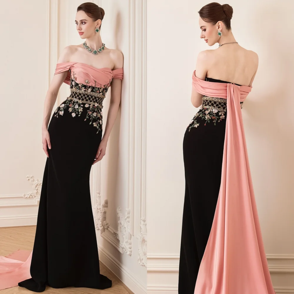 Customized Pastrol Unisex Jersey Sequined Flower Trumpet Off-the-shoulder Long Dresses Bespoke Occasion Sparkle
