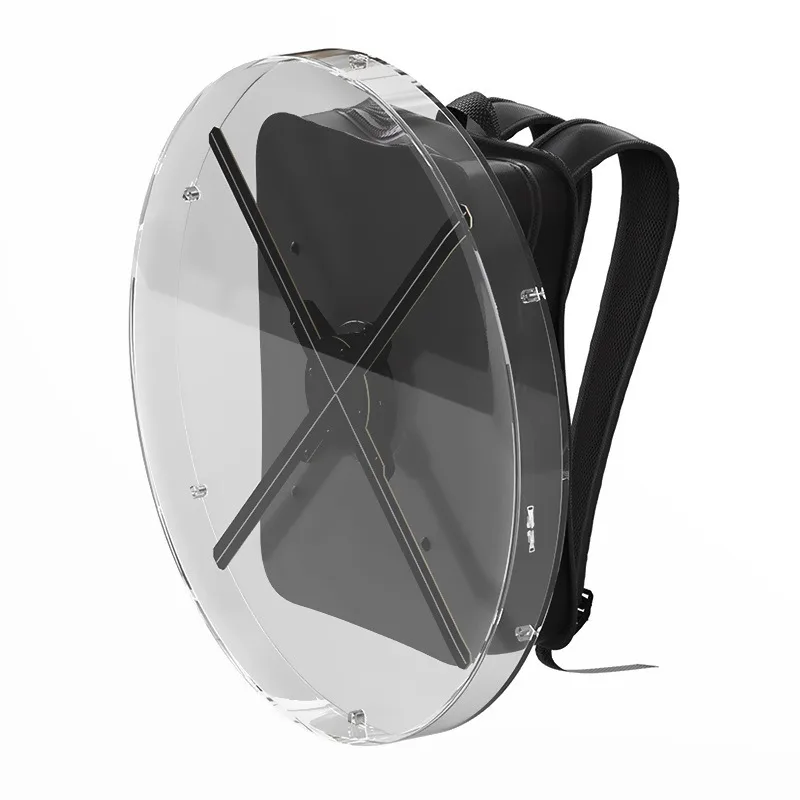 Holographic 3D fan backpack advertising machine, transparent protective cover mobile backpack, drainage advertising machine