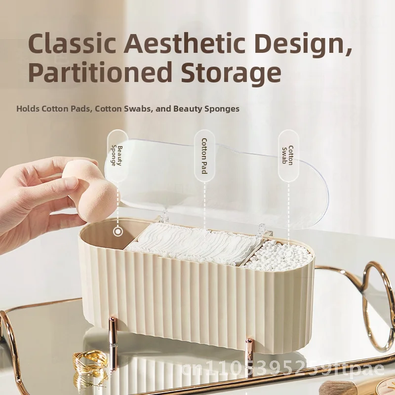Transparent Cosmetic Cotton Storage Box with Lid Light Luxury Beauty Egg Desktop Dustproof Organizer for Lipstick And Swabs
