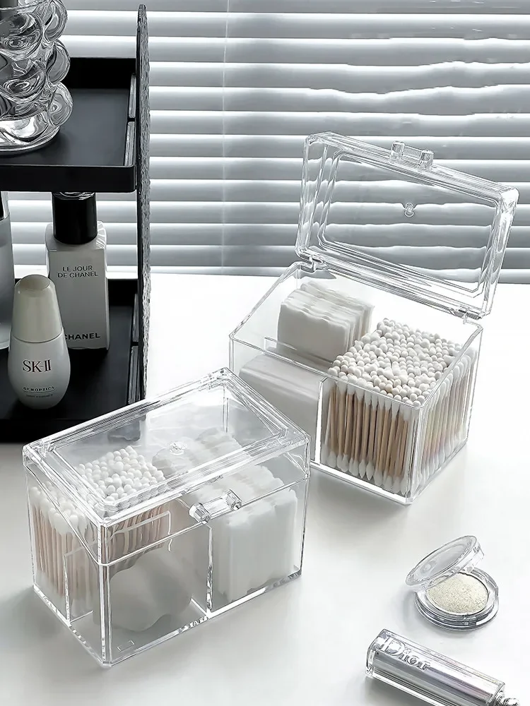 Acrylic Cotton Swab Storage Box Dust-Proof Bathroom Organizer for Makeup Removal Cotton Lipstick Cosmetics Storage Organizer