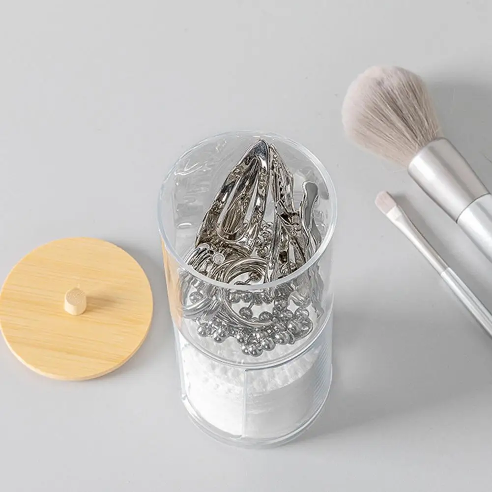 Cotton Pad Organizer Transparent Storage Box with Wooden Lid Capacity Cotton Swab Organizer Dustproof Floss Picks Cotton Balls