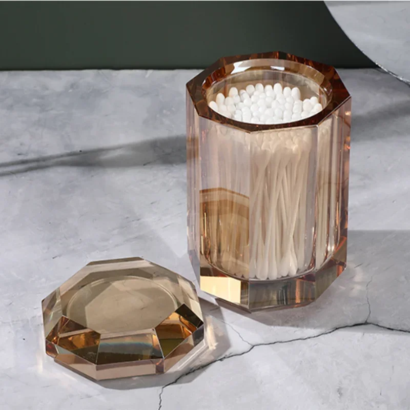 Geometric Transparent Crystal Glass Soap Dispenser, Shampoo Bottle, Bathroom Supplies, Cotton Swab Box, Stainless Steel Nozzle