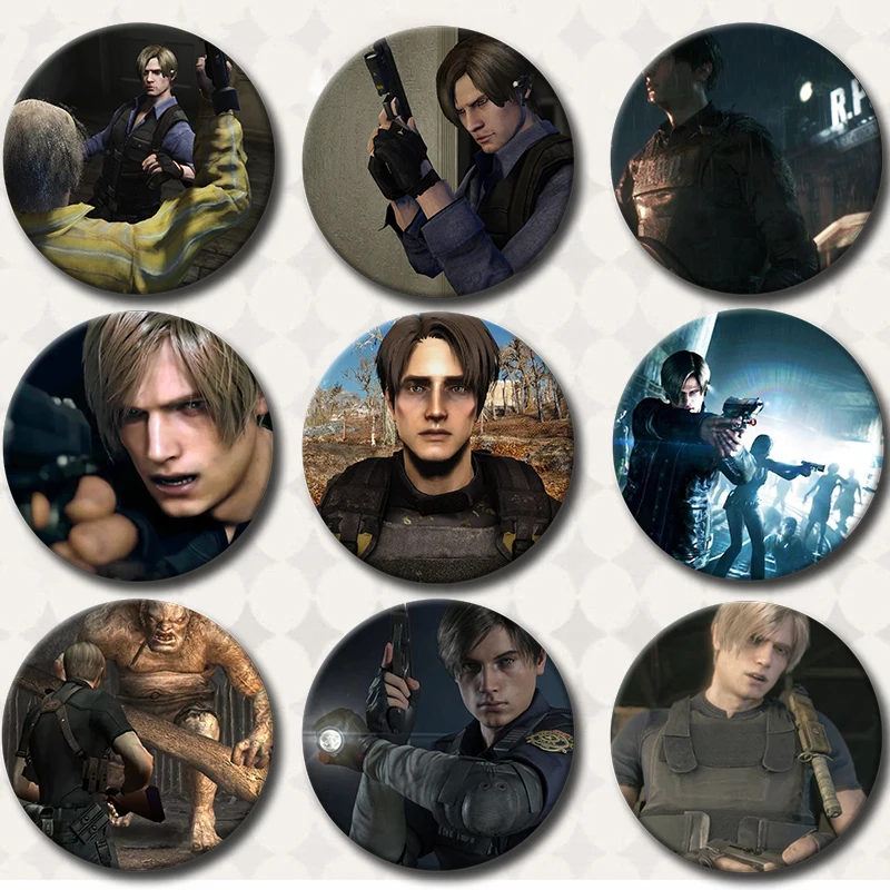 Heart Pink and Ada Bow Leon Kennedy Round Badge Evil Game Figure Button Pin Tinplate Brooch Clothes Bag Accessories Friends Gift