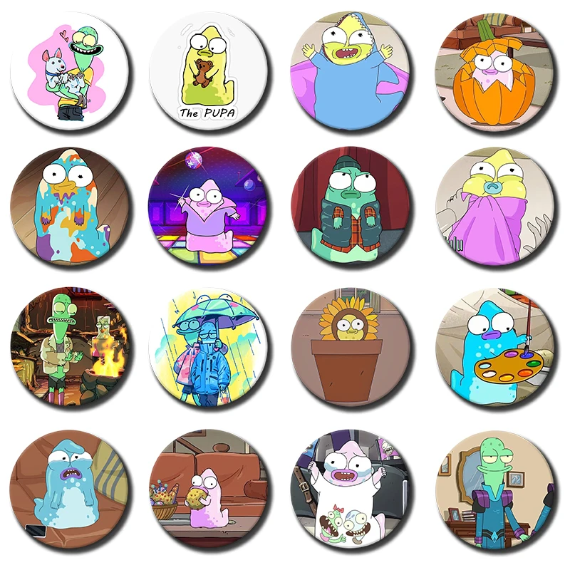Funny Cartoon Figure Korvo Yumyulack Pupa Brooch Cute Anime Solar O-Opposites Button Pins Round Badge Backpack Clothes Ornament