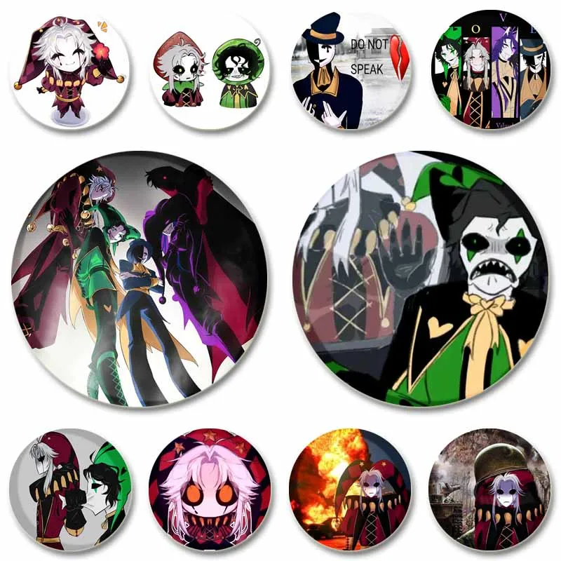 Personalized Game Figure Round Badge Cartoon Pierrot Harlequin Jester Brooch Pins for Clothing Bag Hat Accessories Jewelry Gifts