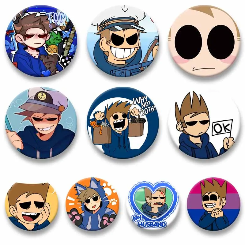 Funny Anime Eddsworld Tom Button Pins Handmade Snap-in Brooch Cartoon Cosplay Badge Backpack Clothes Decor Jewelry Accessories