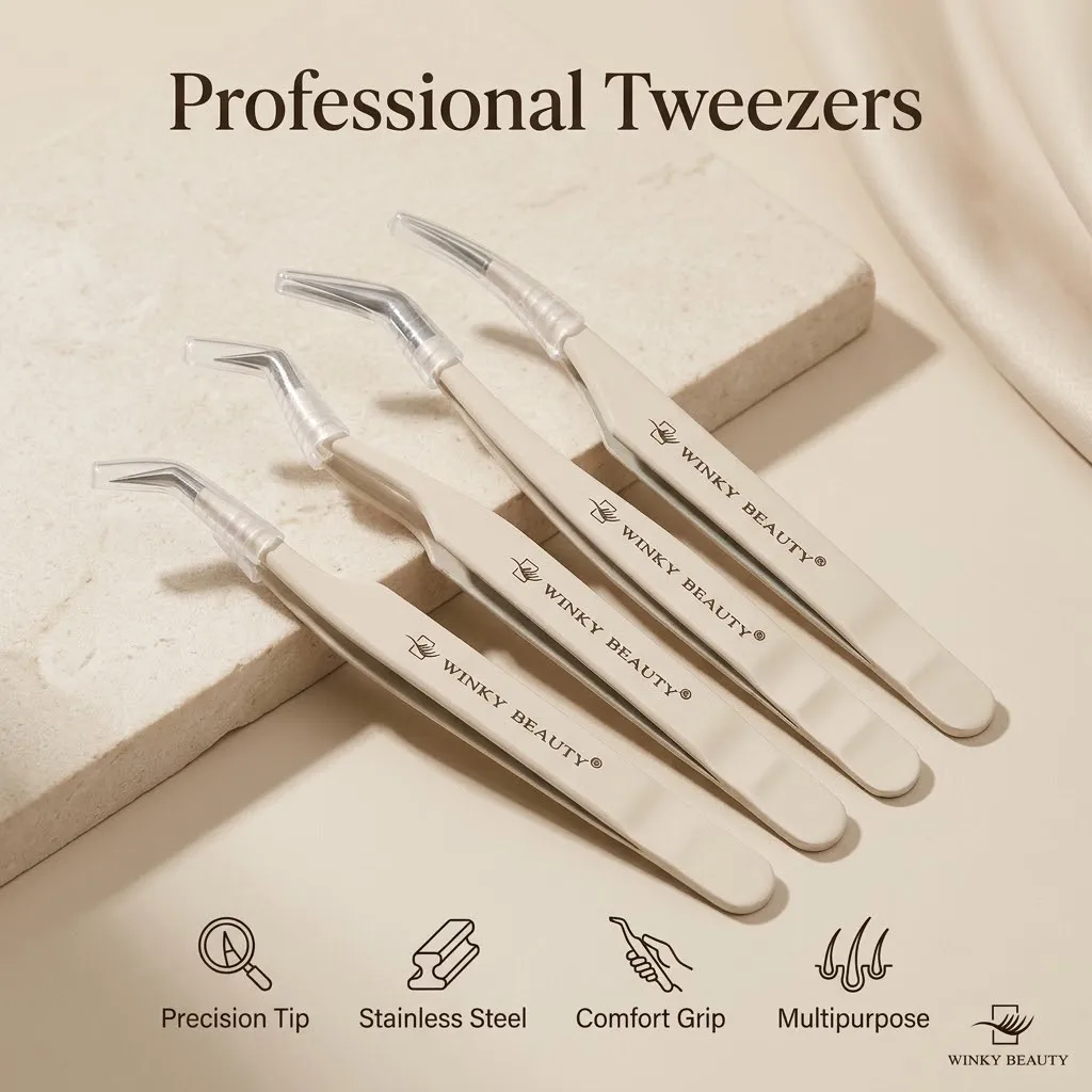 Winky Beauty Stainless Steel Lash Tweezers High Precision Multi Functional Anti-Static Curved Tip Professional Make-up Tools