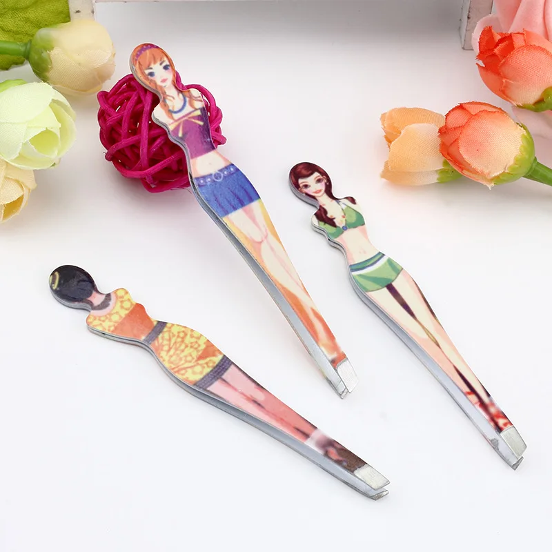 1Pc at random color Eyebrow Tweezer Stainless Steel Slanted Eyebrow Tweezers Eyebrows Hair Remover Tools Cosmetics Beauty T0544