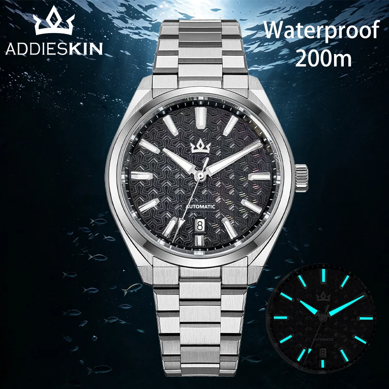 ADDIESKIN K014 ST2130 Automatic Mechanical Watch Sapphire Glass Embossed Mother-of-Pearl Dial Waterproof Luminous Men's Watches