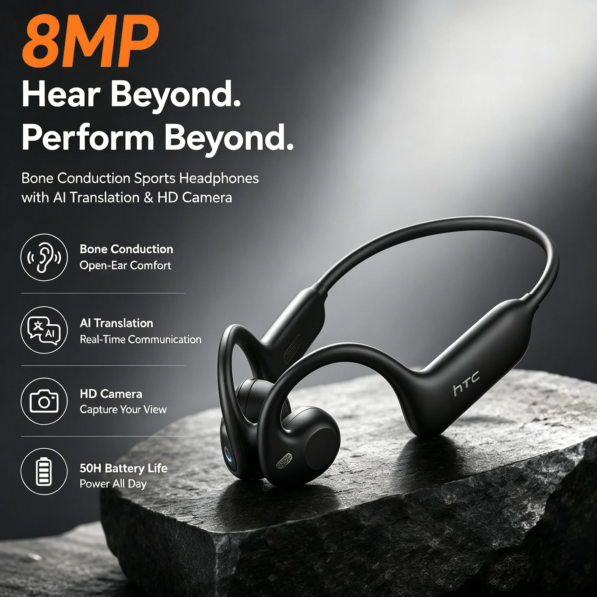 Bone Conduction Wireless Bluetooth Headphones 8MP Camera E12 Noise Cancellation Clear Sound Built For Sports Office Study Travel