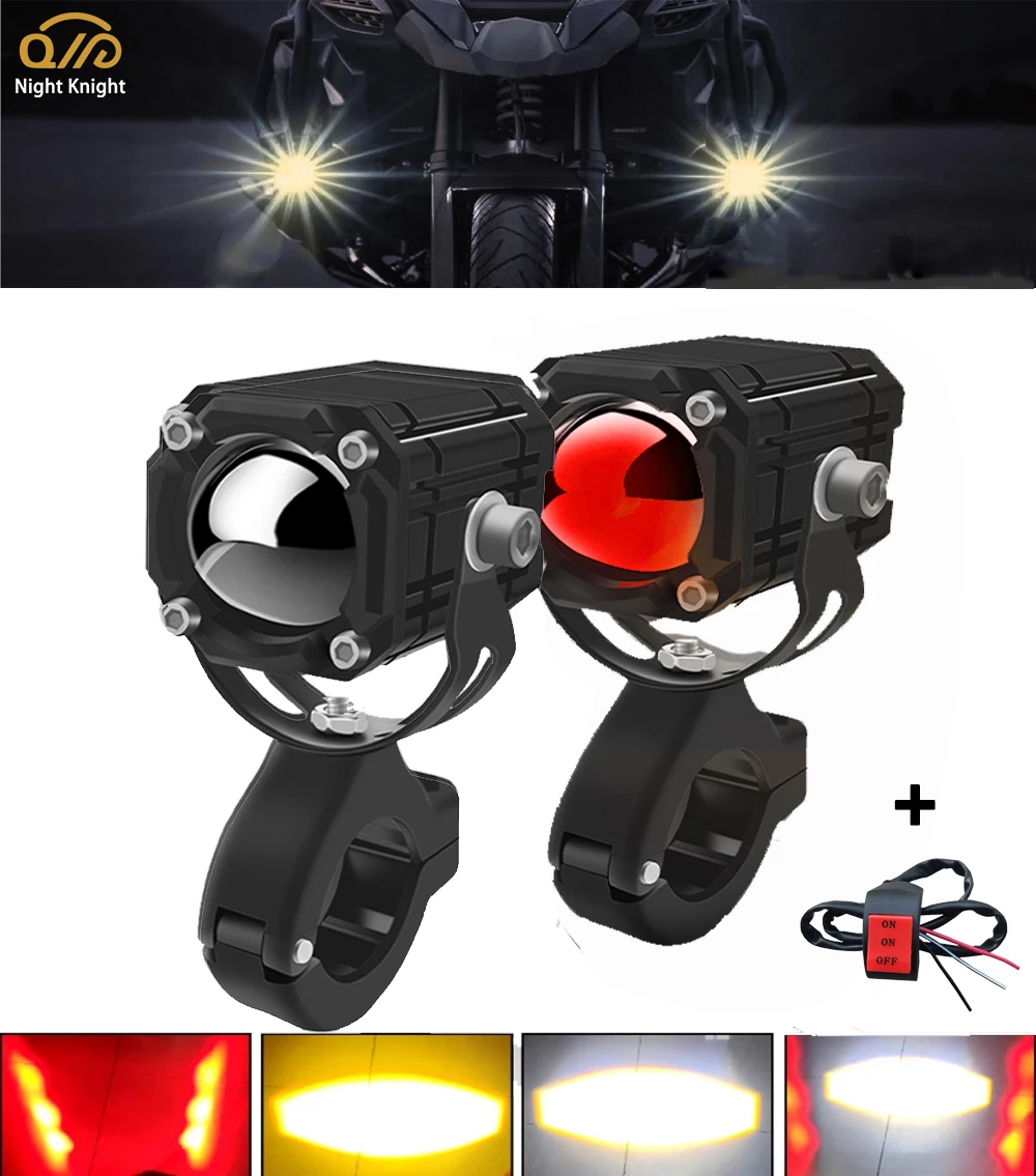 1/2PCS Motorcycle LED Spotlight Auxiliary Headlight Projector Lens Four-Model Driving Fog Lamps For ATV Scooter UTV Jeep 12V